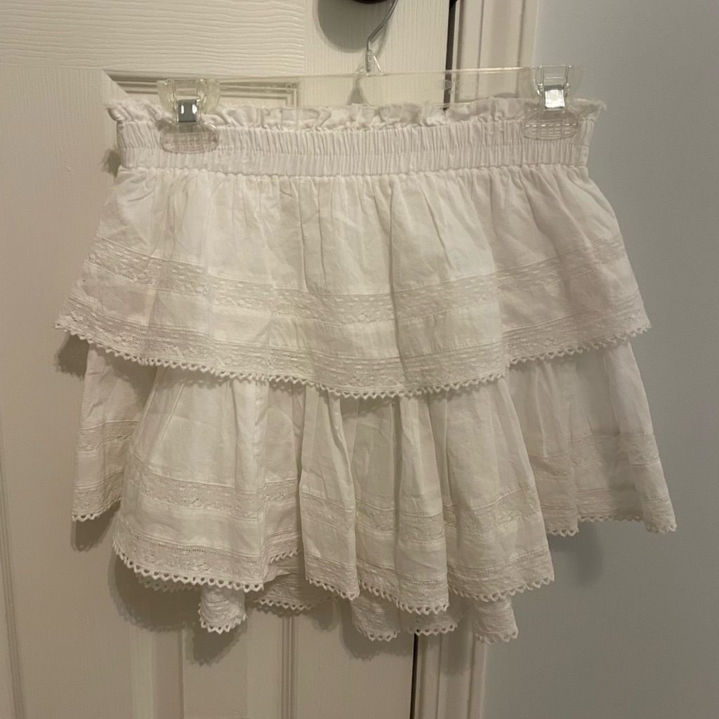 Loveshackfancy White Tiered Lace Mini Skirt